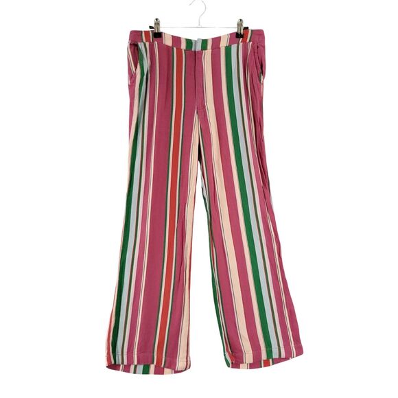 FREE PEOPLE La Paz Rainbow Pink Striped High Rise Cropped Flare Pants SIZE 10 - Picture 3 of 11